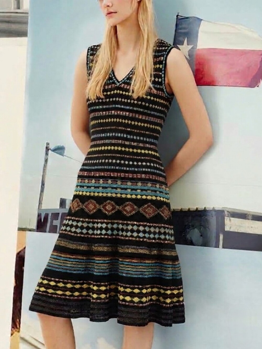 M Missoni Resort Flare Striped Knit Dress Metallic Size 46 Boho Glam Retro